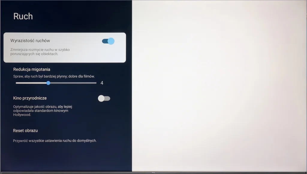 Test TCL C655 Pro Smużenie i płynność ruchu