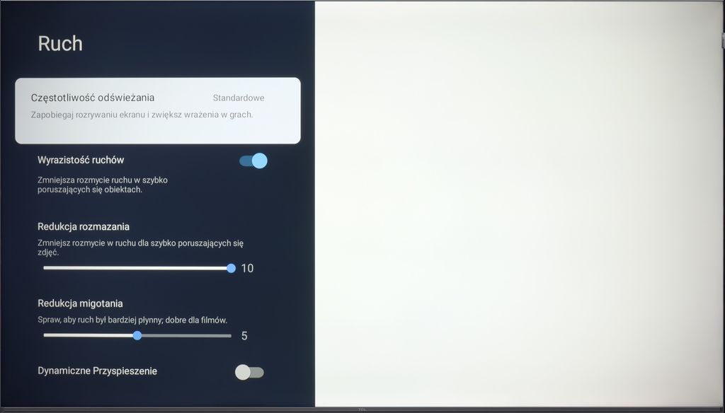 Test TCL C75B Smużenie i płynność ruchu