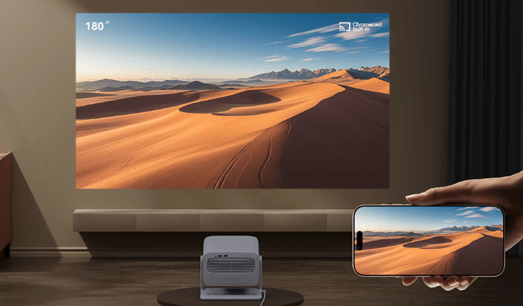 Wanbo Vali 1 – portable Full HD projector with Android TV 11. The manufacturer promises 900 ANSI lumens, but tests show much less.
