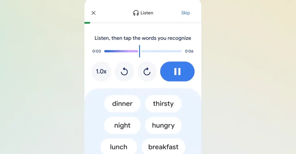 Google focuses on language learning – artificial intelligence in Translate generates scenarios for speaking and listening exercises.