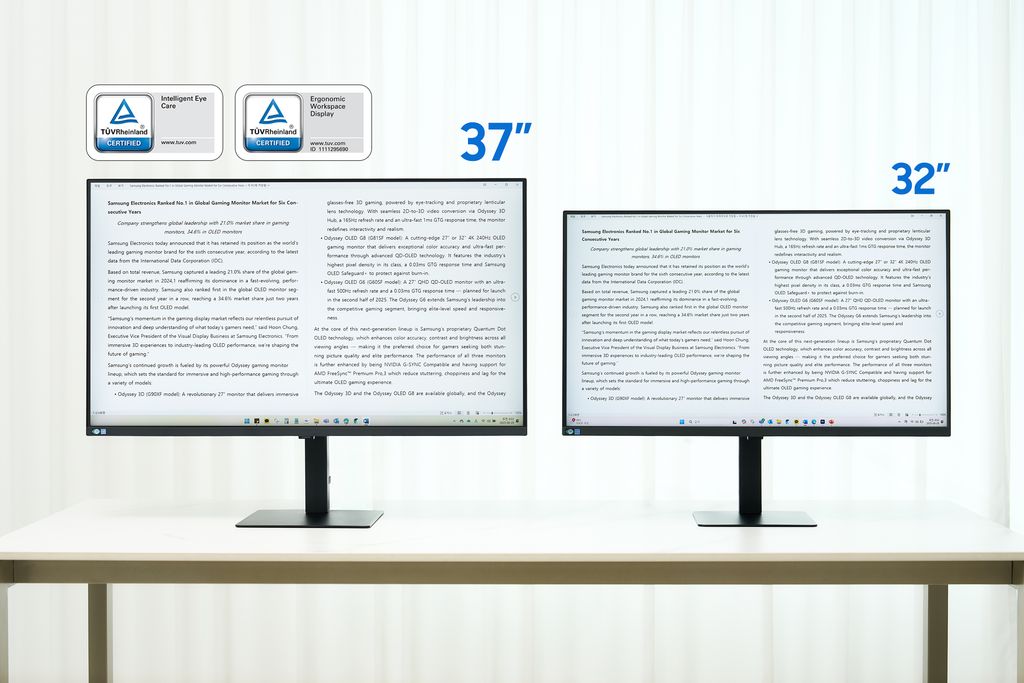 Samsung claims that 5 inches makes a difference. The ViewFinity S8 (37”) replaces two monitors and offers certified ergonomics and Eye Saver.