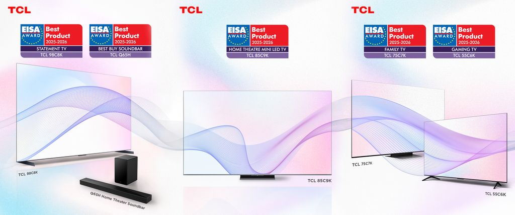 TCL wins five EISA 2025–2026 awards. QD-Mini LED TVs and the Q65H soundbar set a new standard in home entertainment.