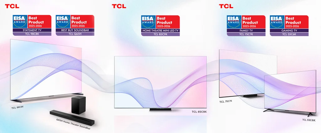 TCL zgarnia pięć nagród EISA 2025–2026. Telewizory QD-Mini LED i soundbar Q65H wyznaczają nowy standard w domowej rozrywce.