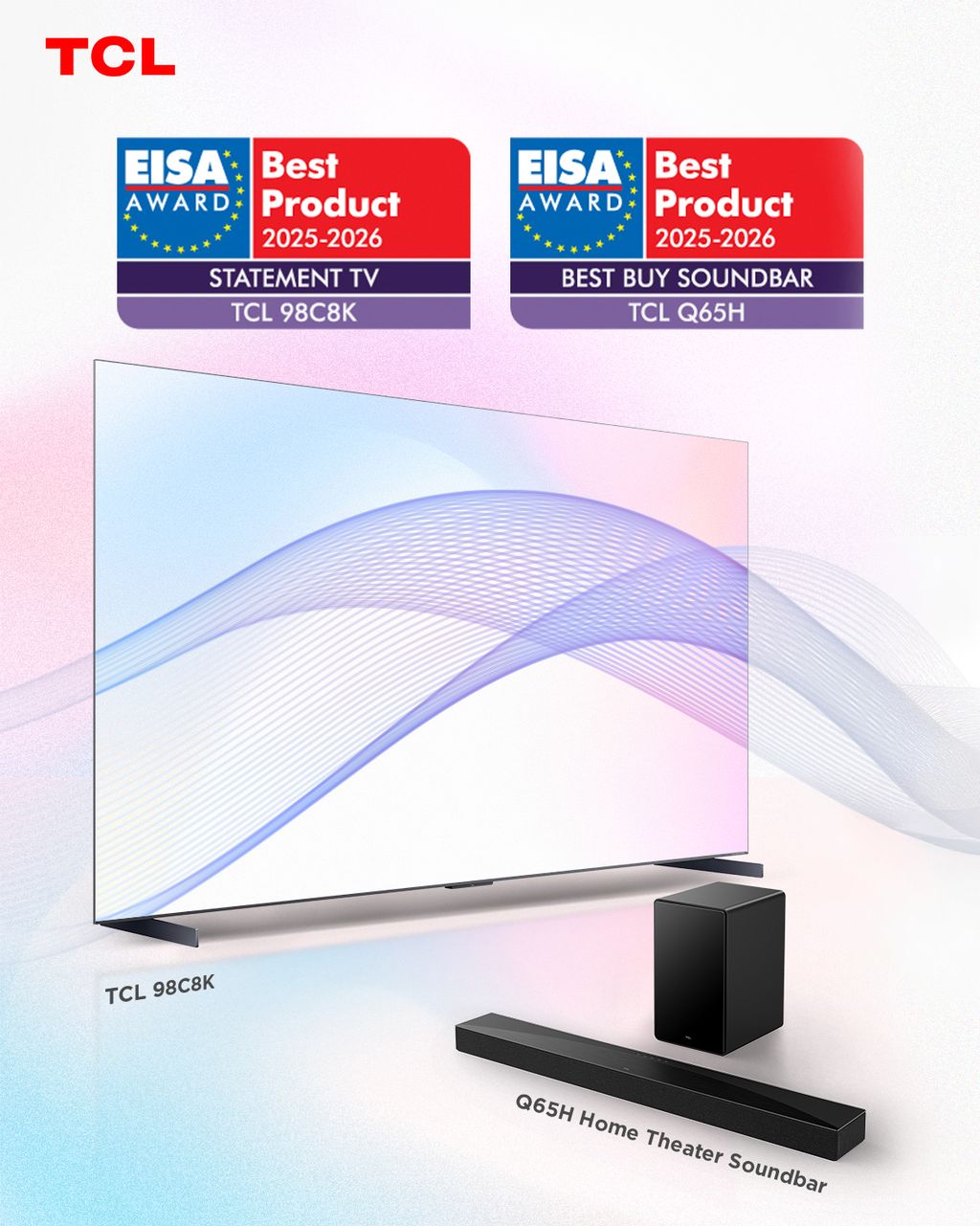 EISA 2025–2026: TCL triumphs with five awards. The best TVs and soundbar Q65H provide cinema-quality at home.