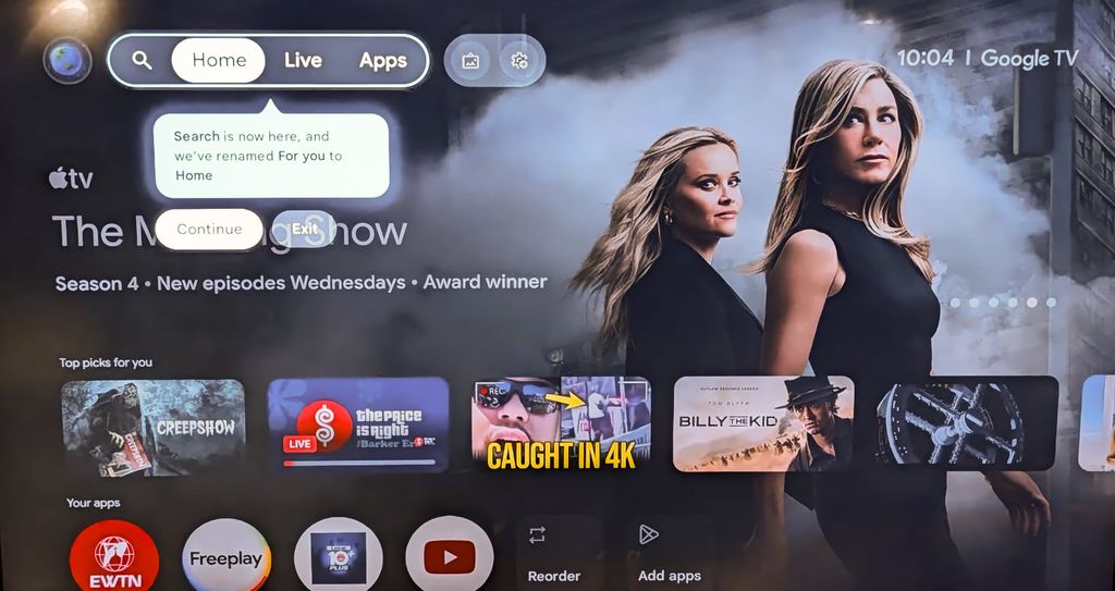 Google TV redesign: mniej zakładek, nowy Home, Watchlist w profilu i szybkie ustawienia wygaszacza. Aktualizacja bez firmware’u.