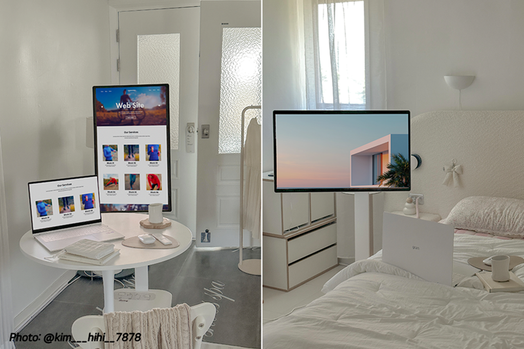 LG Smart Monitor Swing – mobility, 5 wheels and height adjustment up to 329 mm. Comfort for adults and children.