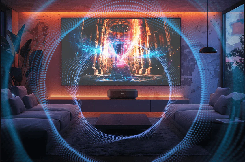 Epson Lifestudio Grand EH-LS670 – heller UST-4K-Projektor mit Bose-Sound und Google TV. Der ideale TV-Ersatz fürs Wohnzimmer.