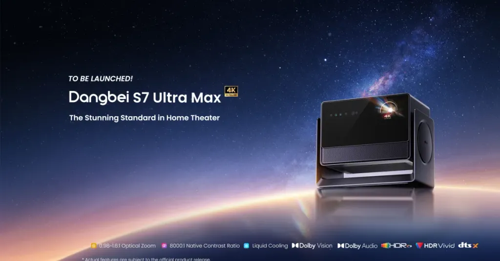 Dangbei S7 Ultra Pro – 4K projector with Dolby Vision HDR, a contrast ratio of 65,000:1, and an 8-layer light module. Real cinema at home.