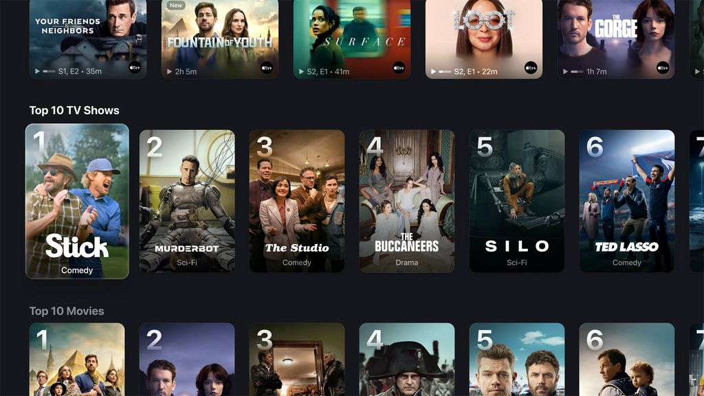 Apple TV focuses on quality. In 2026, we will see Greyhound 2, Outcome, and additional seasons of Ted Lasso, Hijack, and The Morning Show.