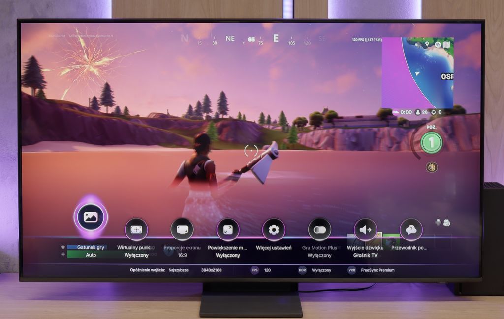„Samsung QN77F – Mini-LED 144 Hz z pełnym HDMI 2.1 i wysoką jasnością HDR, świetny telewizor dla graczy.”