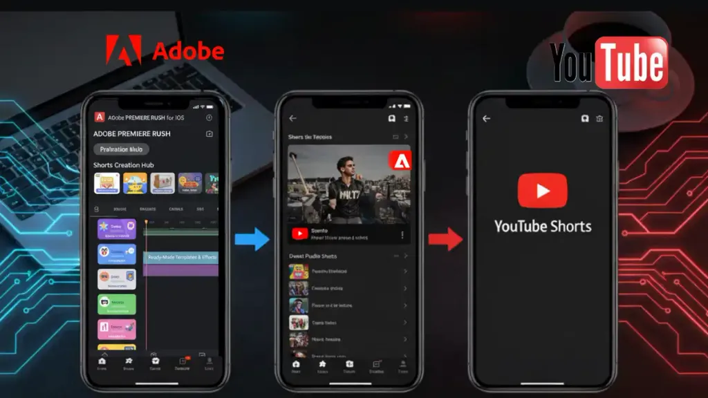 Adobe Premiere mobile with YouTube Shorts integration: ready templates, transitions, Firefly AI and one-click publishing. The perfect tool for creators looking to grow in the world of Shorts.