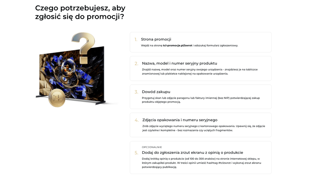 Promocja roku na TCL C69K 98″ – obniż cenę o 2000 zł, dodając do koszyka Redmi Buds 6 Play. Media Expert naliczy pełny rabat, a TCL wypłaci cashback. Idealna oferta na gigantyczny QLED.