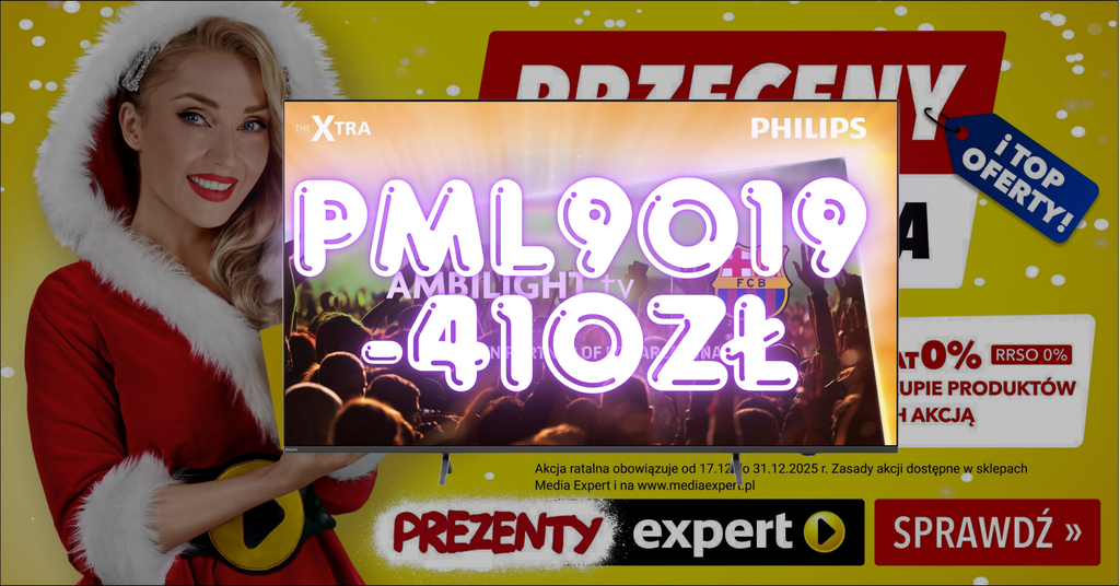 PHILIPS PML9019 55” w promocji za 2790 zł zamiast 3199 zł. Telewizor MiniLED 4K z Ambilight, 144 Hz, Dolby Vision i HDMI 2.1. Idealny wybór do filmów, sportu i gier.