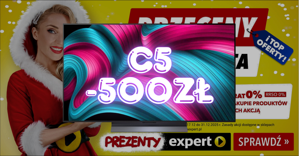 LG C5 55” OLED to nowoczesny telewizor 4K z panelem OLED evo, odświeżaniem 144 Hz i obsługą VRR. Teraz w promocji za 4999 zł zamiast 5499 zł. Idealny wybór do filmów, seriali i gier.