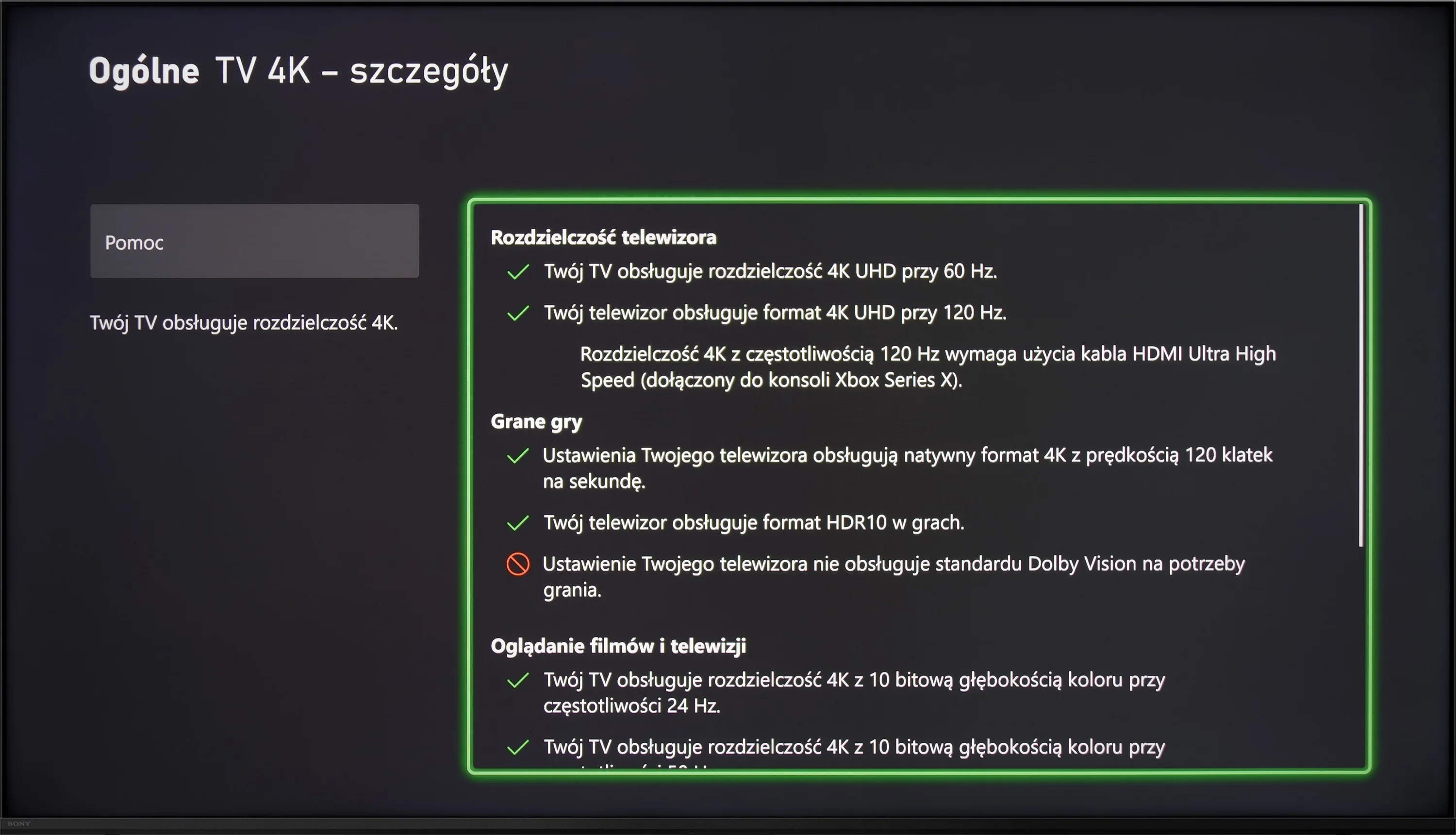 Test Sony X85L Funkcje dla graczy