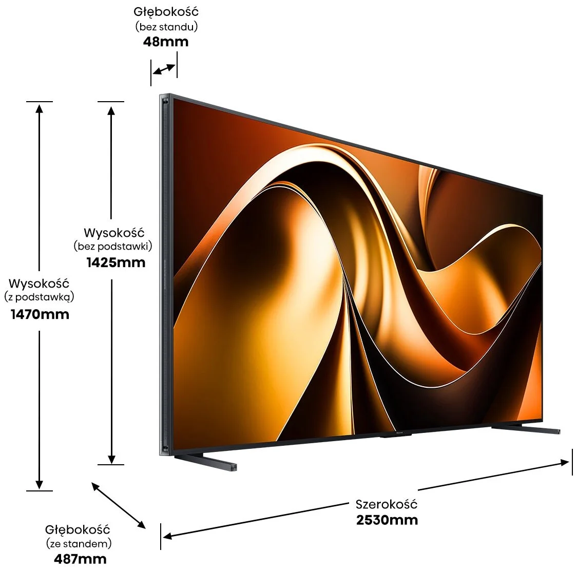  Ponad 2,5 metra szerokości, 1,5 metra wysokości i 85 kg wagi – Hisense UXNQ 110” to telewizor, który wymaga solidnej ściany i przemyślanego montażu.