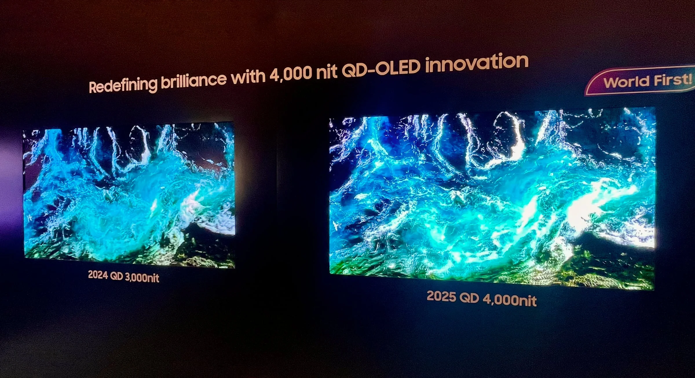 Samsung QD-OLED 2025 with a brightness of 4000 nits – a new standard for HDR and contrast. The comparison with the 3000 nits model from 2024 makes a difference.