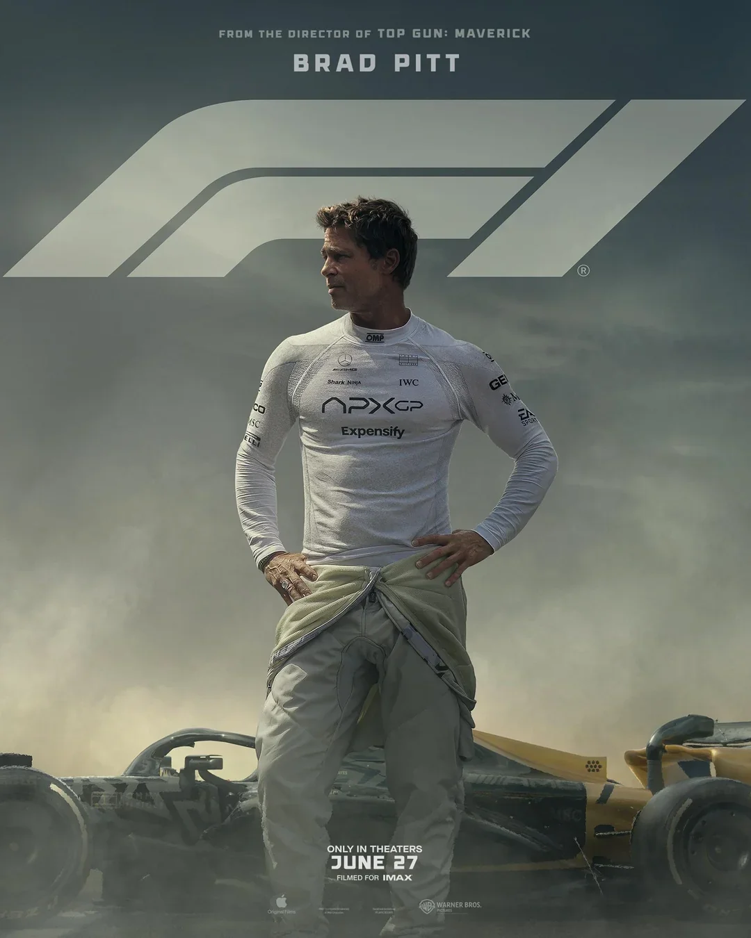Brad Pitt z kierowcami F1 – zdjęcie z filmu 2025. Realna Formuła 1, Max Verstappen, Ferrari, Red Bull, Mercedes i APXGP.