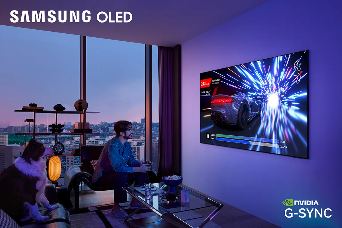 Bester Gaming-Fernseher 2025? Samsung OLED S95F mit G-Sync und HDMI 2.1. Flüssiges Gameplay, 4K 120Hz, ideal für PC und Konsolen mit GeForce RTX.