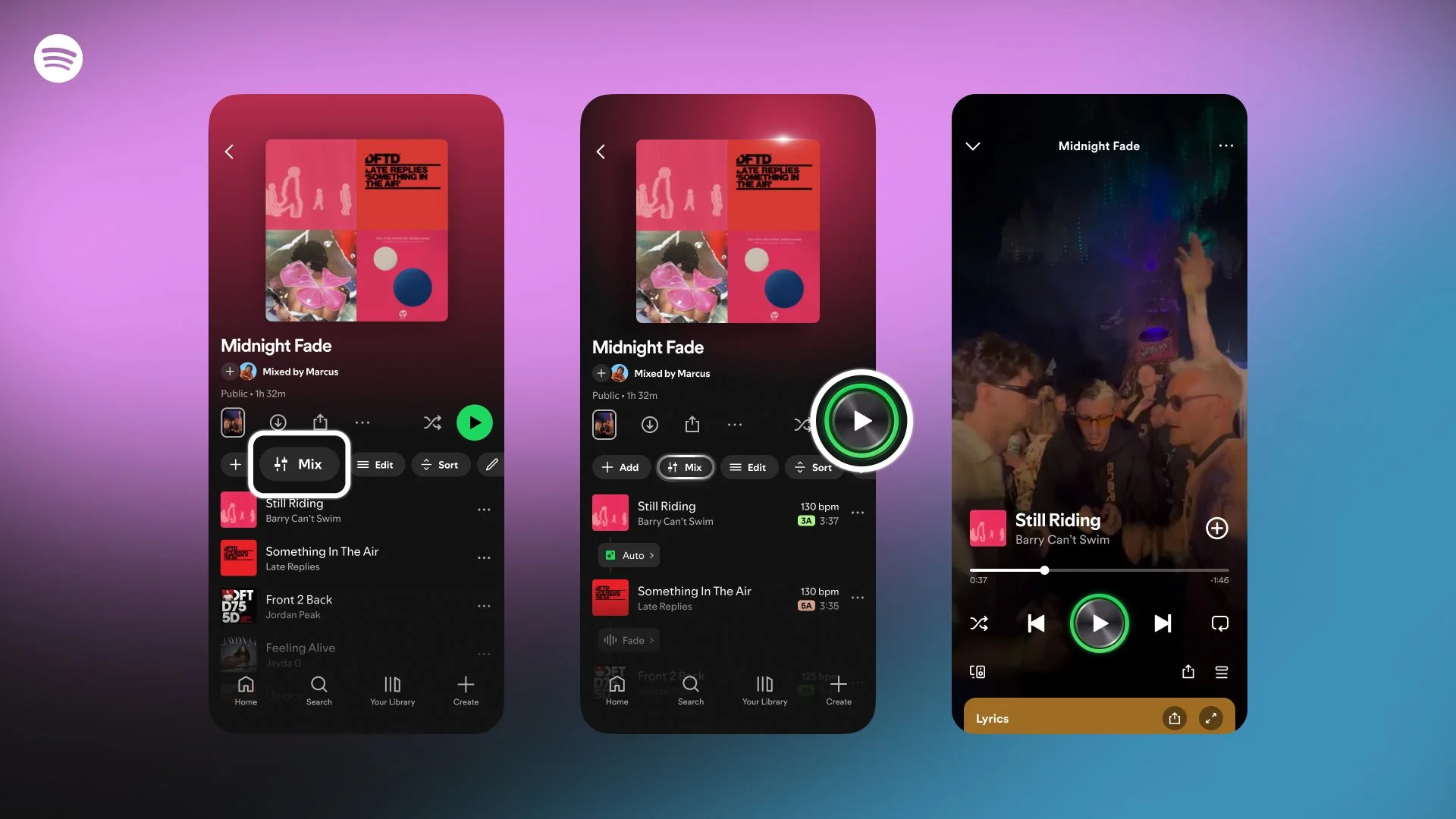 Spotify Mix: personalizuj playlisty jak nigdy dotąd. Fade, Rise, EQ i wizualizacja fal dźwiękowych. Twórz unikalne miksy i dziel się nimi.