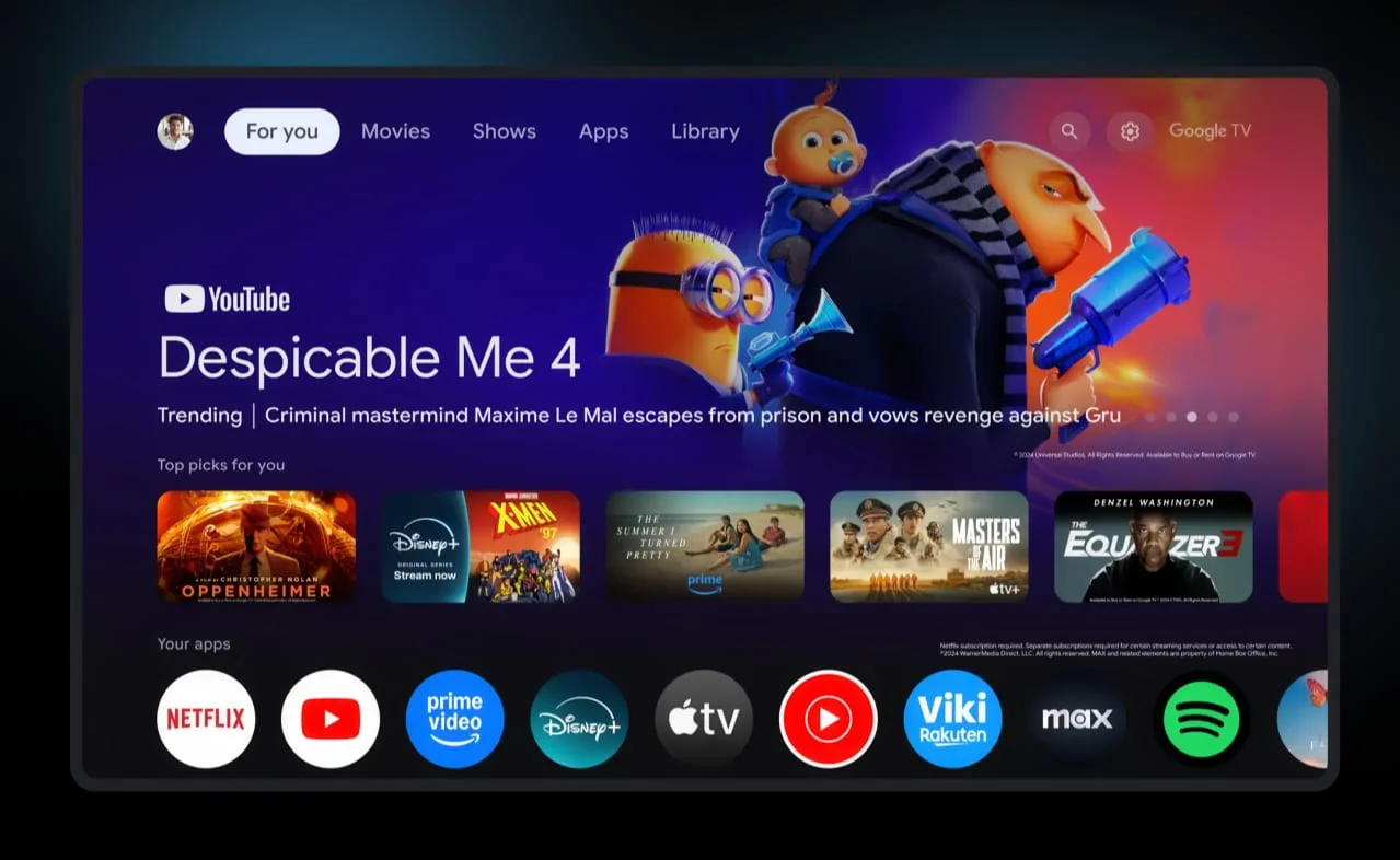 Google TV and Android TV with 64-bit support. Shorter app loading times, less lag, and better support for UHD and AI content.