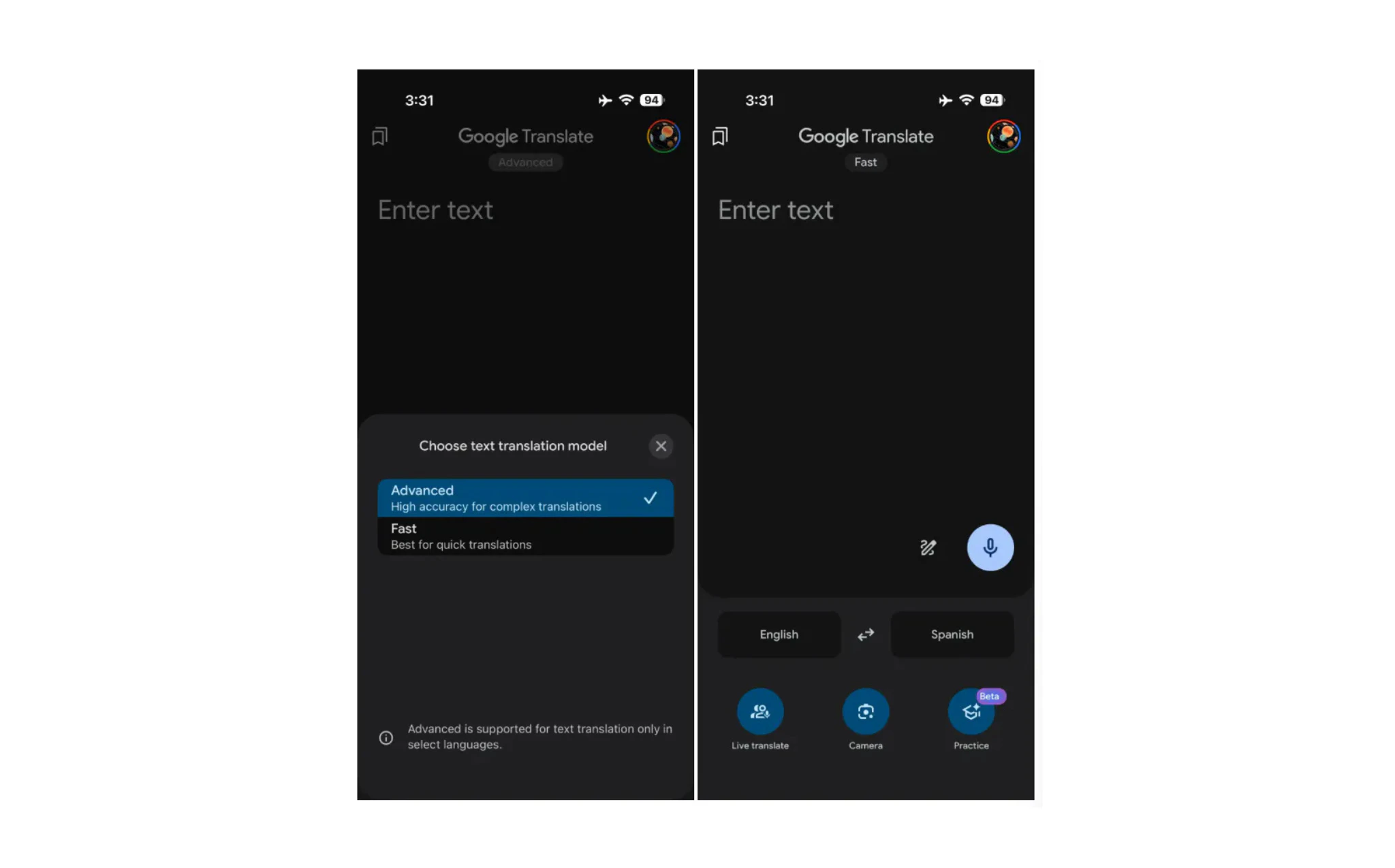 Google is testing a translation models switch. The "advanced" mode is based on Gemini and works in selected languages. The feature is being rolled out gradually.