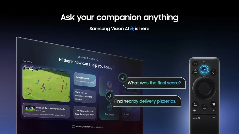 Telewizor, który rozumie. Samsung Vision AI Companion odpowiada głosem, tłumaczy dialogi i pomaga w codziennych zadaniach.