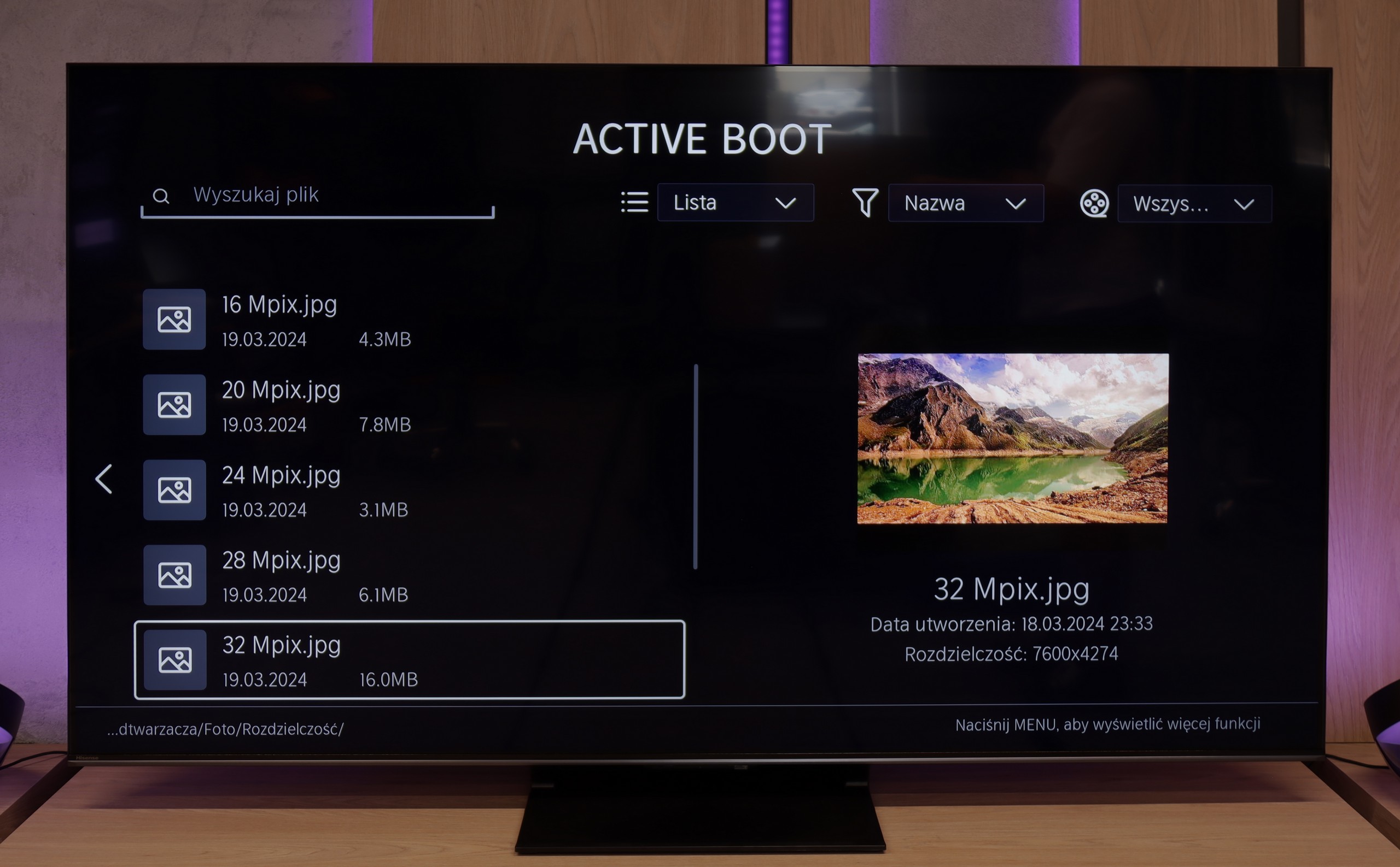 Test Hisense U7Q PRO Odwarzanie plików z USB